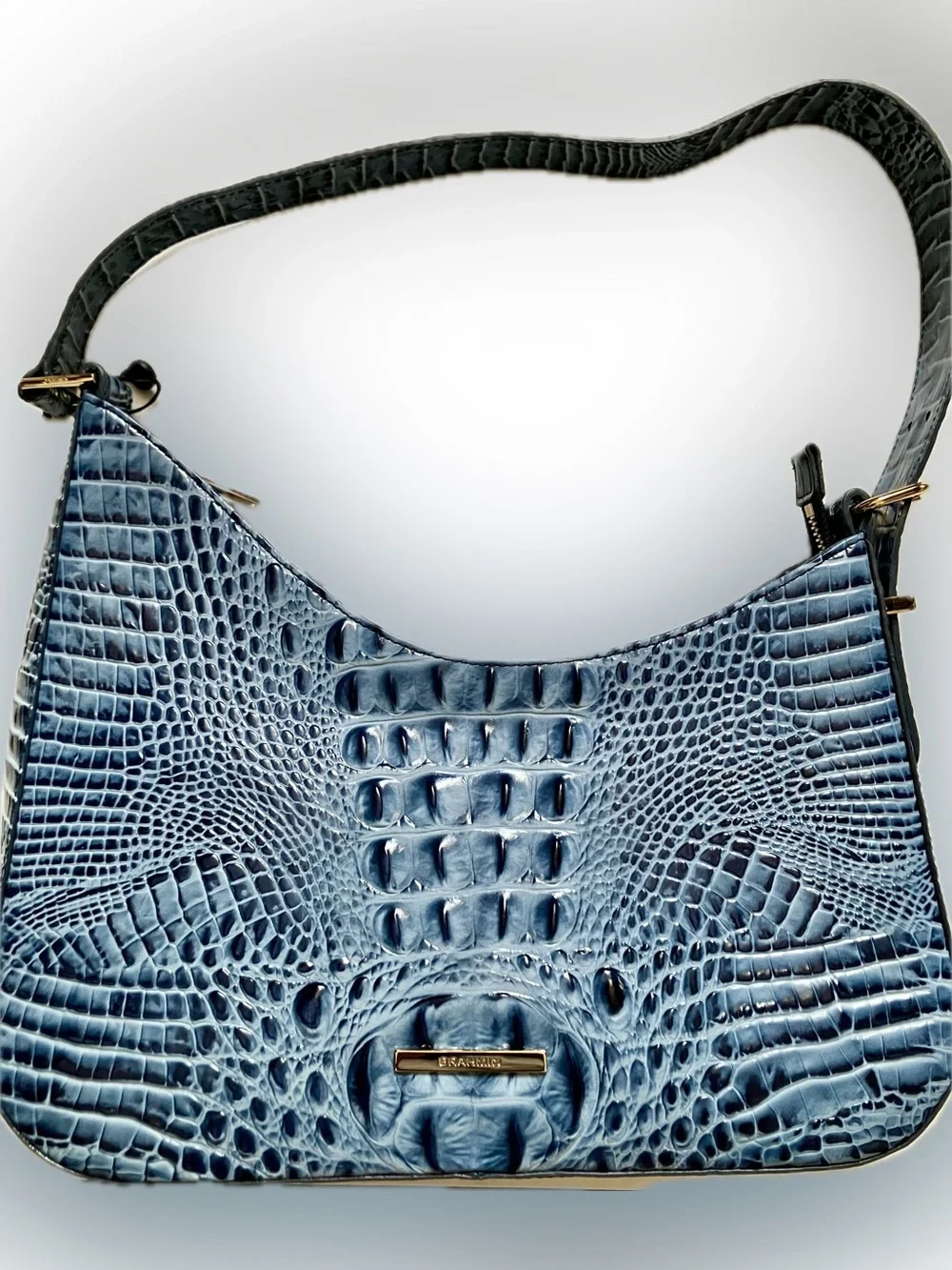Brahmin Blue Croc-Embossed Leather Shoulder Bag